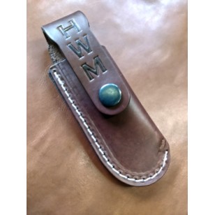 Knife - Hand Tooled Personalised Pouch to fit Large Folding Knife - Brown - with up to three initials